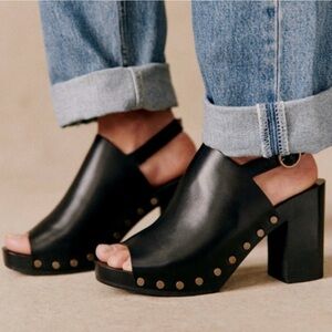 Sézane Dakota, New Black Leather High Clogs